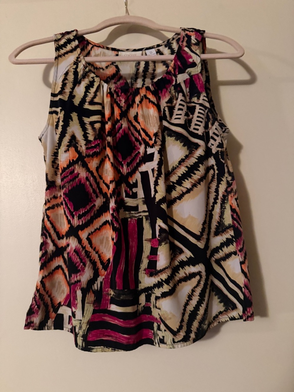 Chico's Abstract Geo Print Tank Top in Black, Pink, Orange